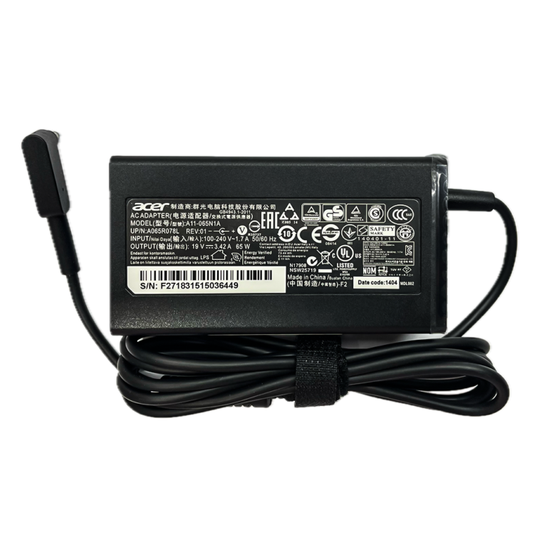 Acer 65W laptop charger adapter with small 1.1mm pin, 19V 3.42A power supply