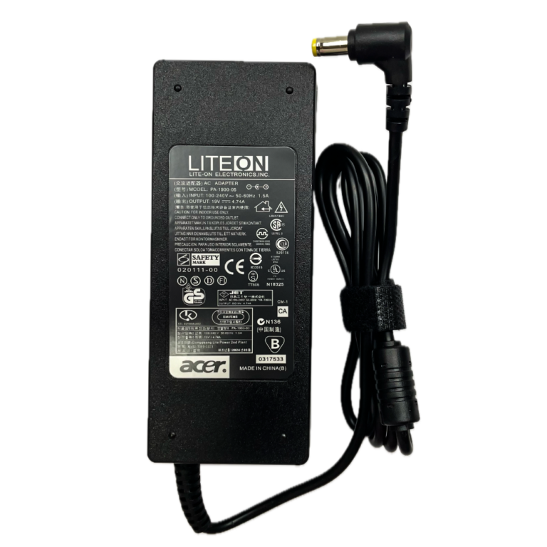 Acer 90W laptop charger adapter with yellow 1.7mm pin, 19V 4.74A
