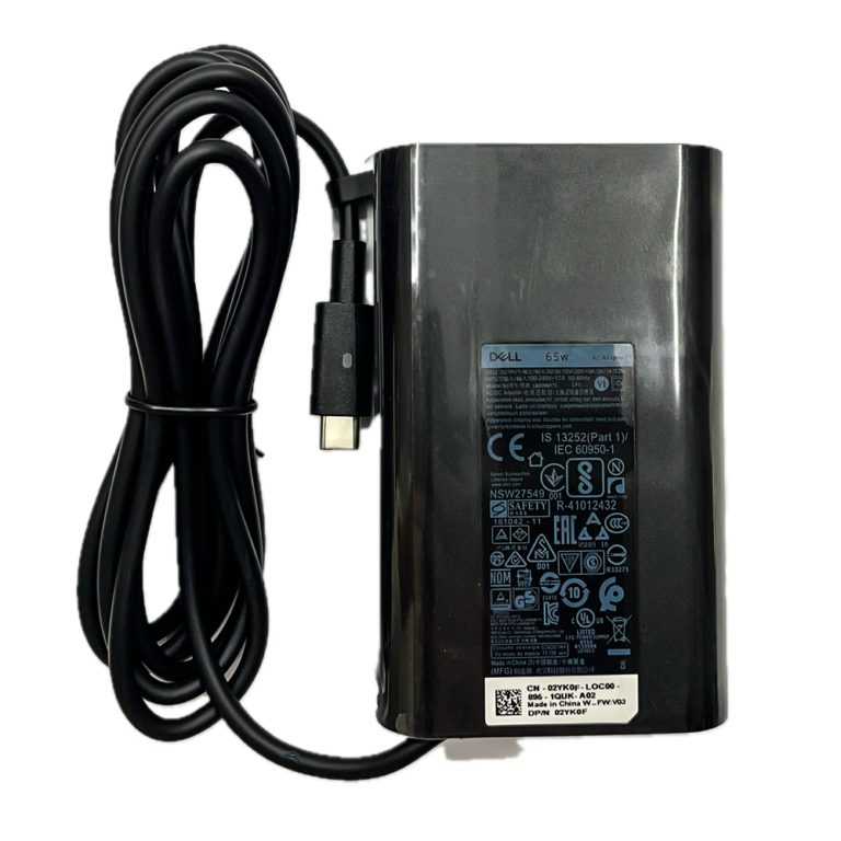 Dell 65W USB-C laptop charger adapter with Type-C connector, 20V 3.25A