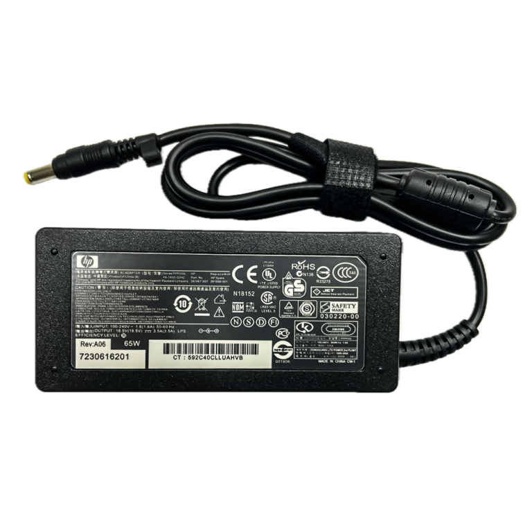 HP 65W laptop charger adapter with 1.7mm pin, 18.5V 3.5A