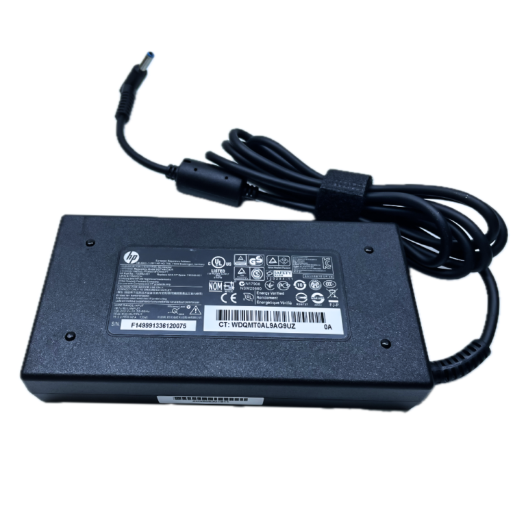 HP 130W laptop charger adapter with blue 3.0mm pin connector, 19.5V 6.5A power supply