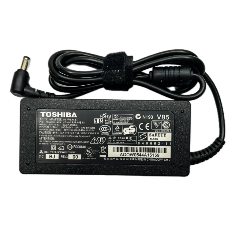 Toshiba 65W laptop charger adapter with 5.5x2.5mm pin connector, 19V 3.42A power supply